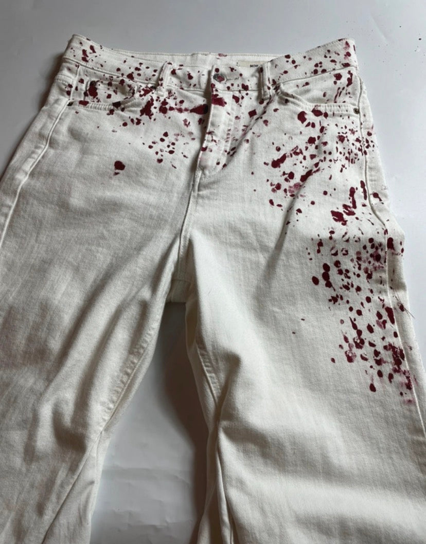 White Flare Jeans with red pattern