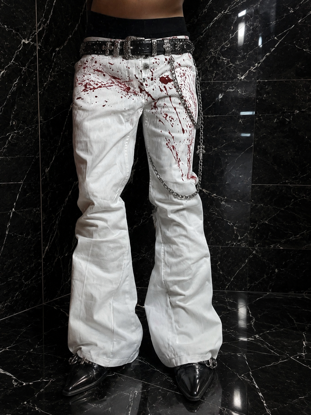 White Flare Jeans With “blood”