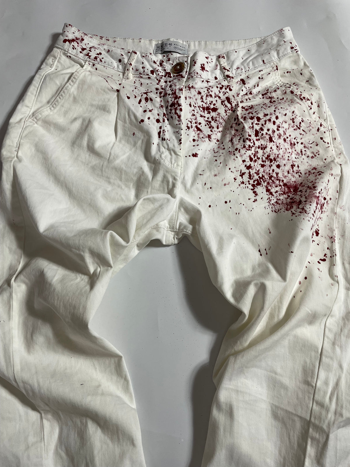 White Flare Jeans With Red Pattern