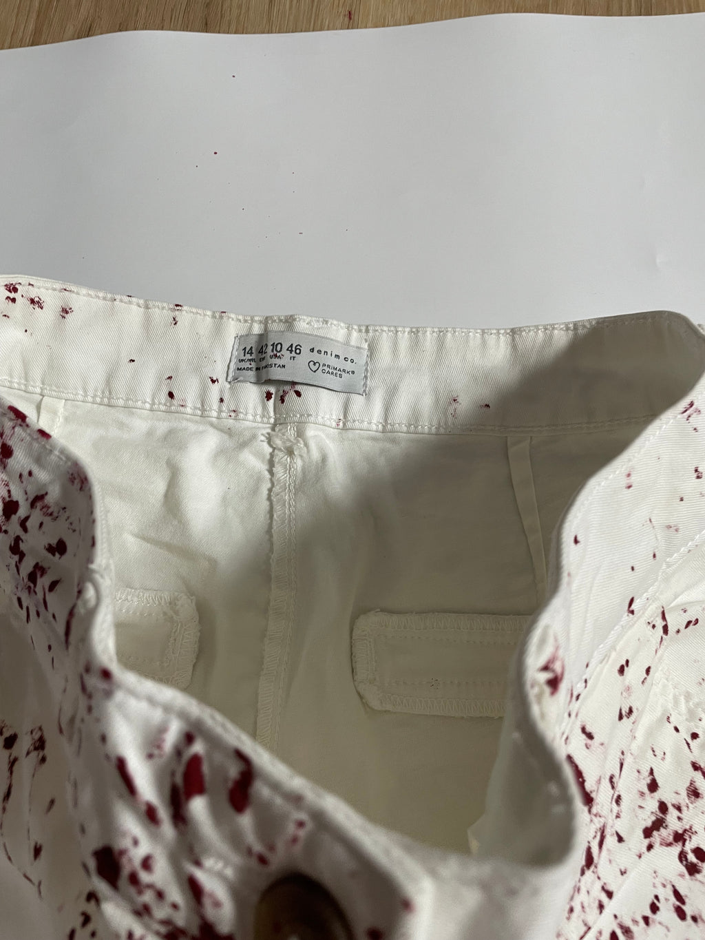 White Flare Jeans With Red Pattern