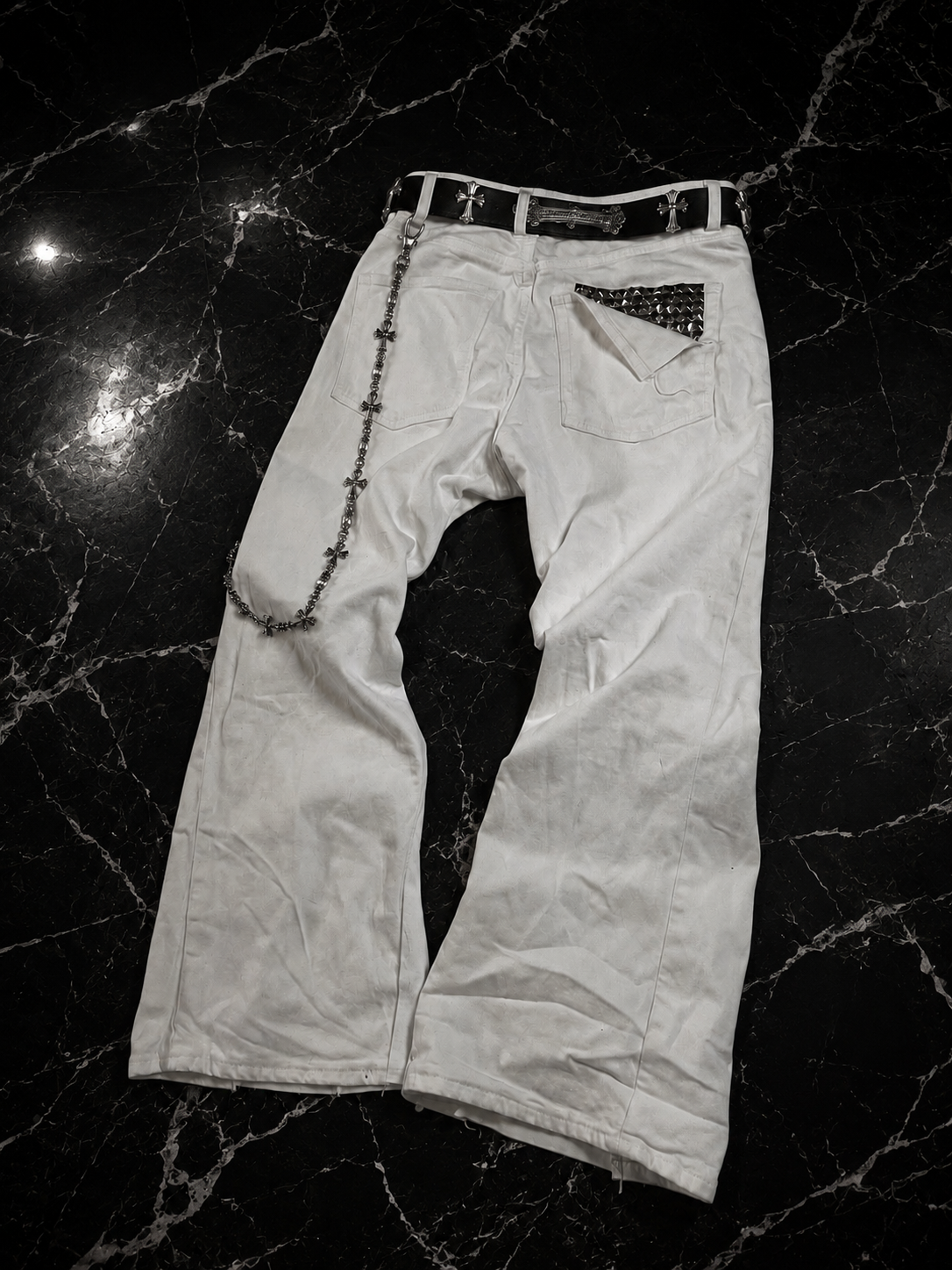 White Flare Jeans With Metal Pocket