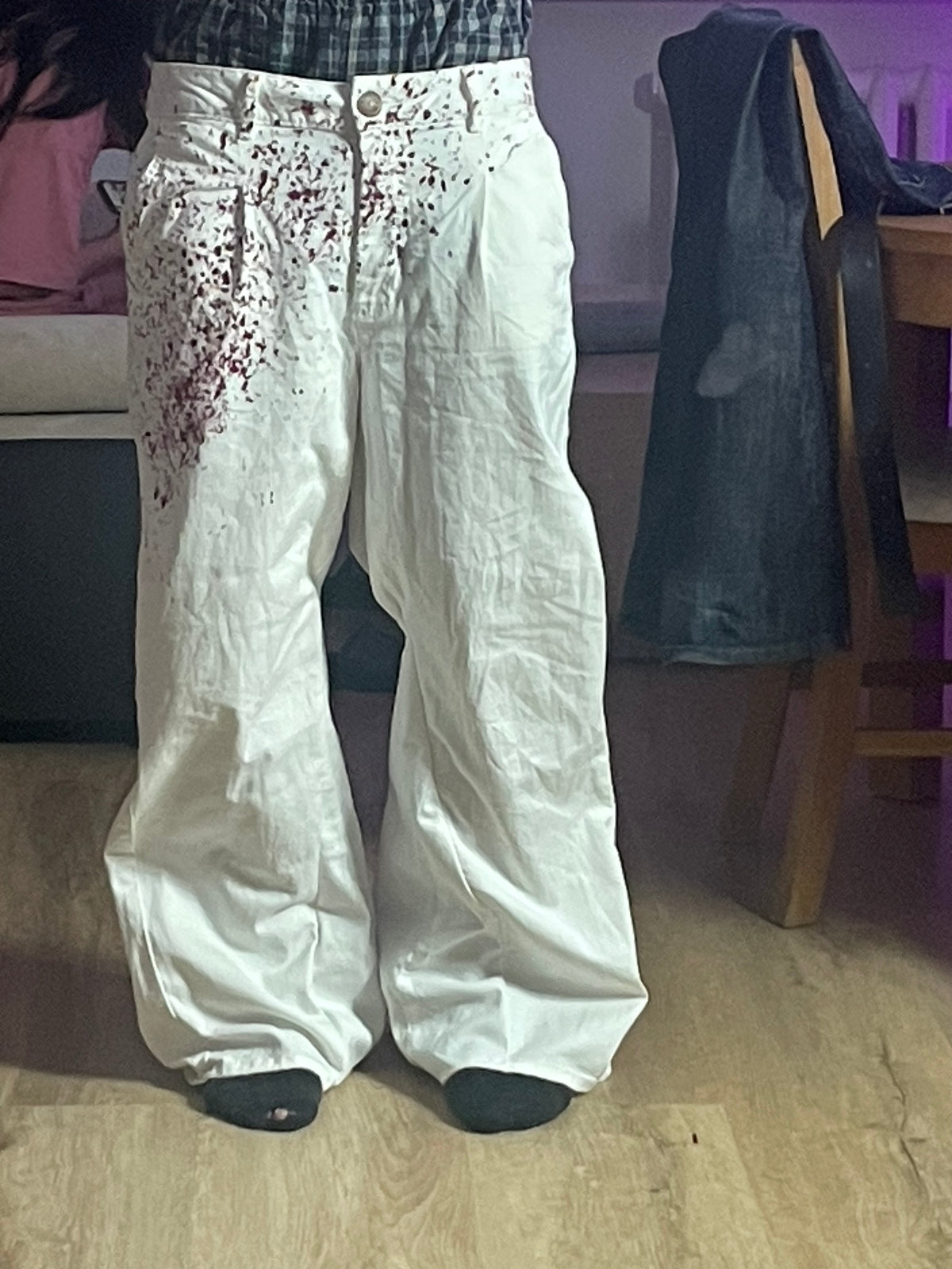 White Flare Jeans With Red Pattern