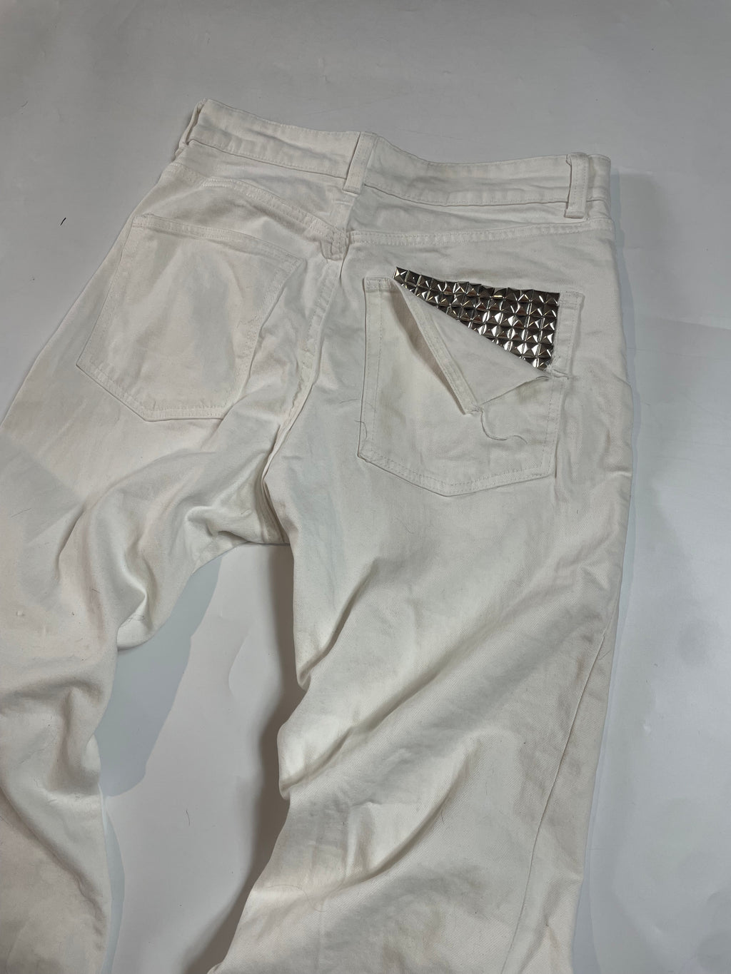 White Flare Jeans With Metal Pocket