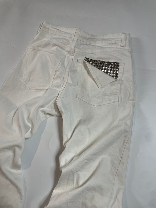 White Flare Jeans With Metal Pocket