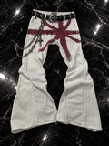 White Flare Jeans With Red Union Jack Cross