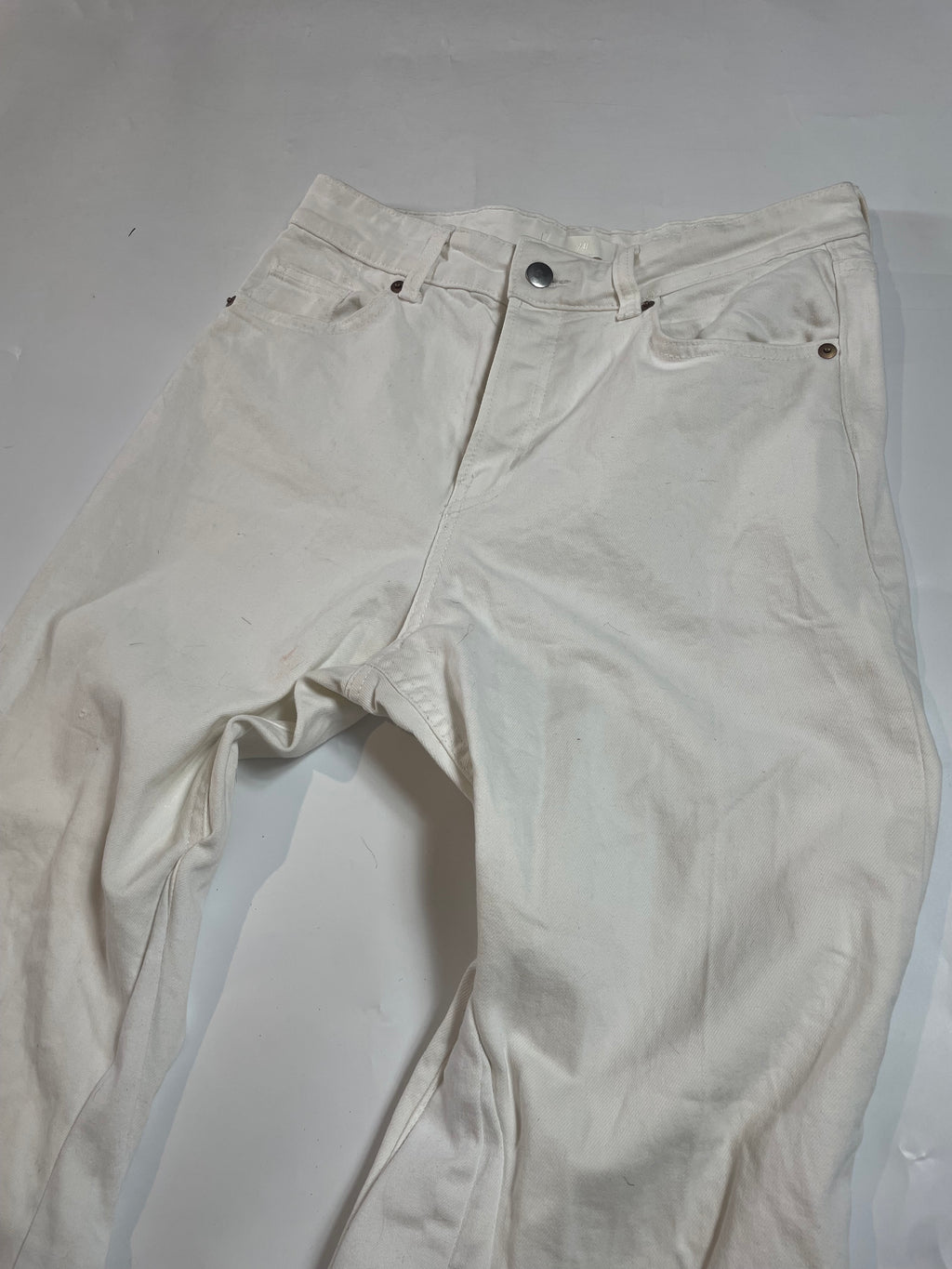 White Flare Jeans With Metal Pocket