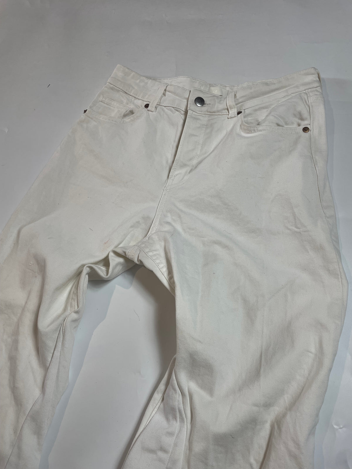 White Flare Jeans With Metal Pocket