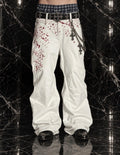 White Flare Jeans with red pattern