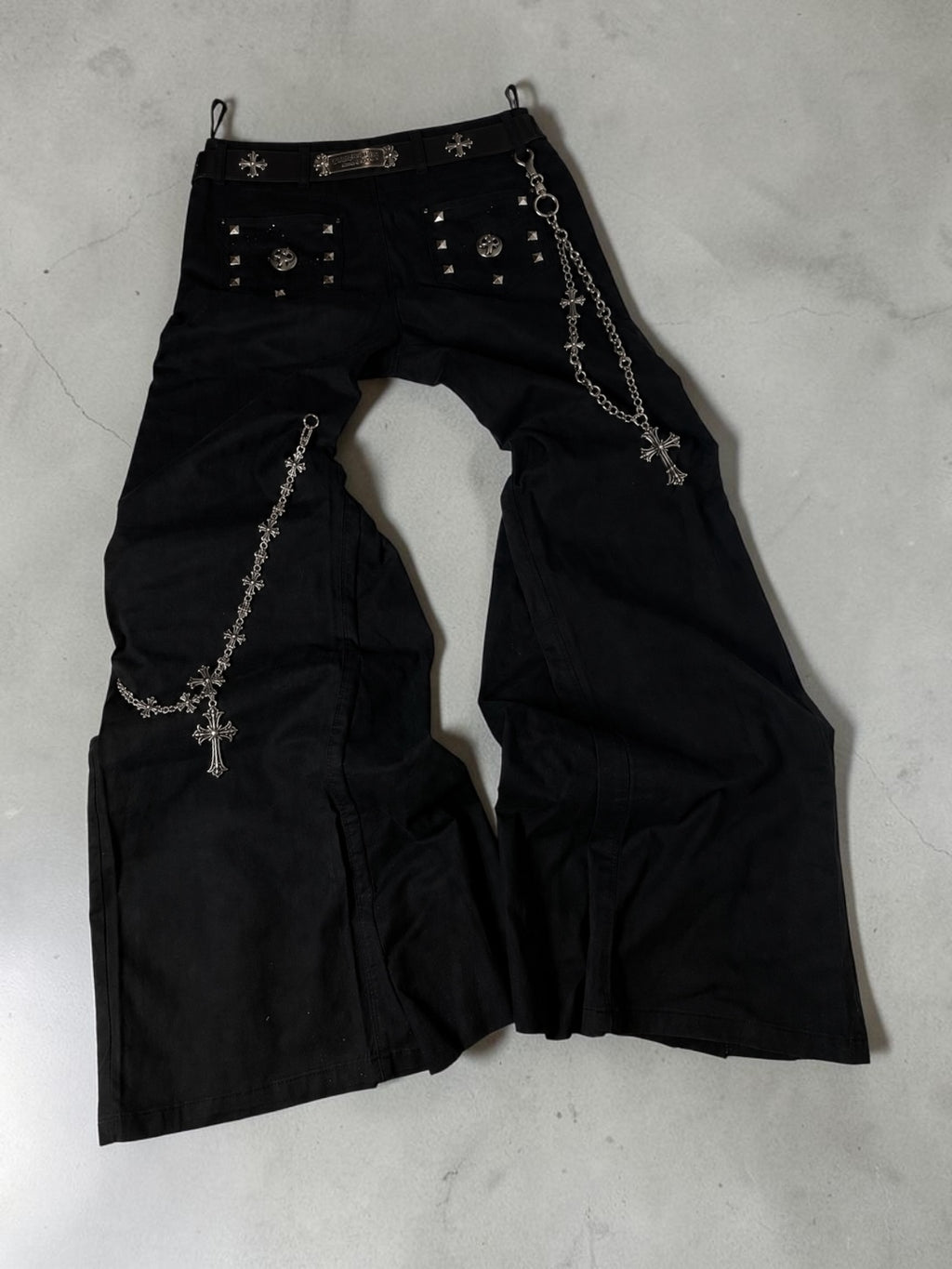 Black Flare Men Jeans With Gothic Elements