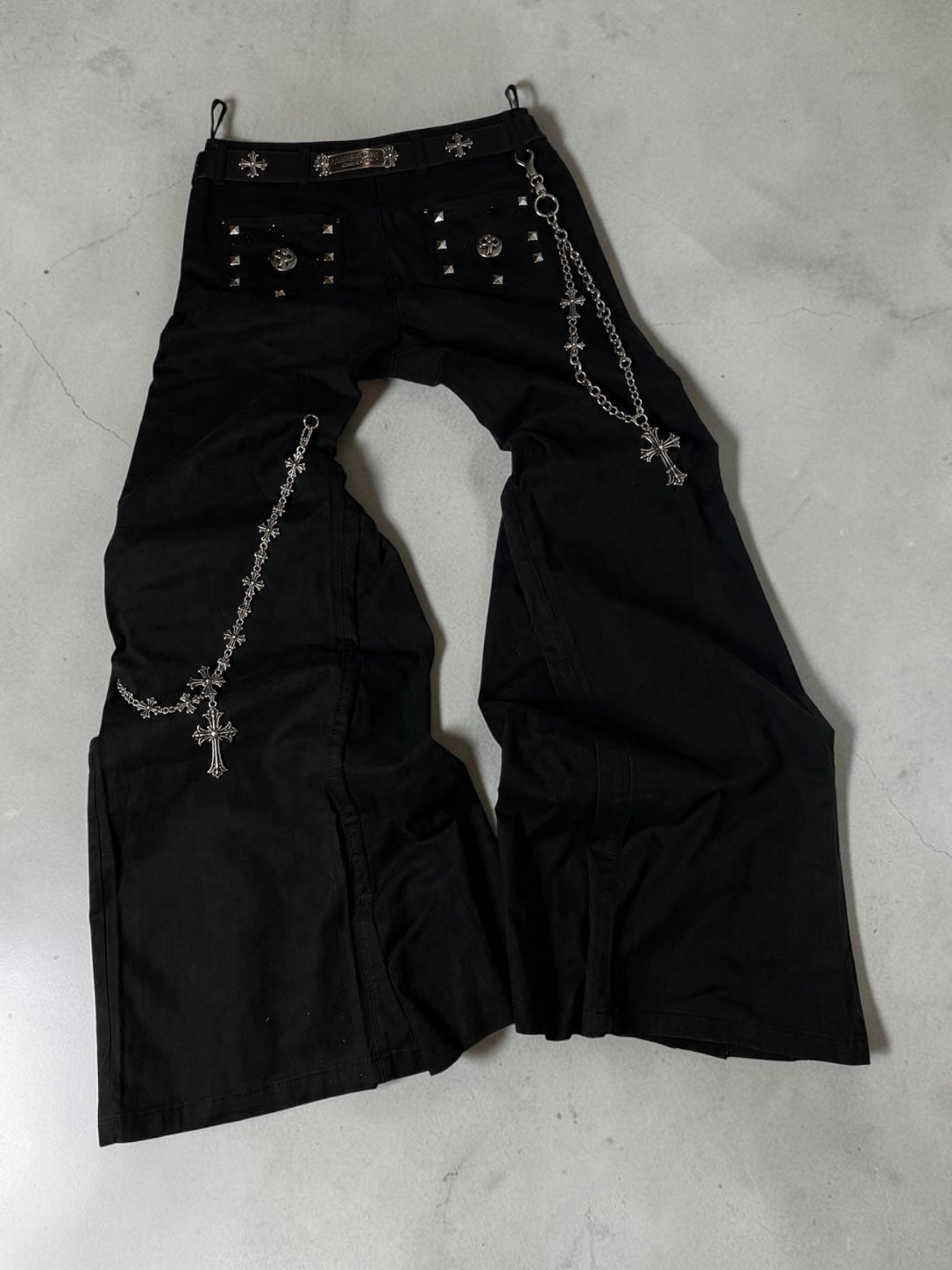 Black Flare Men Jeans With Gothic Elements