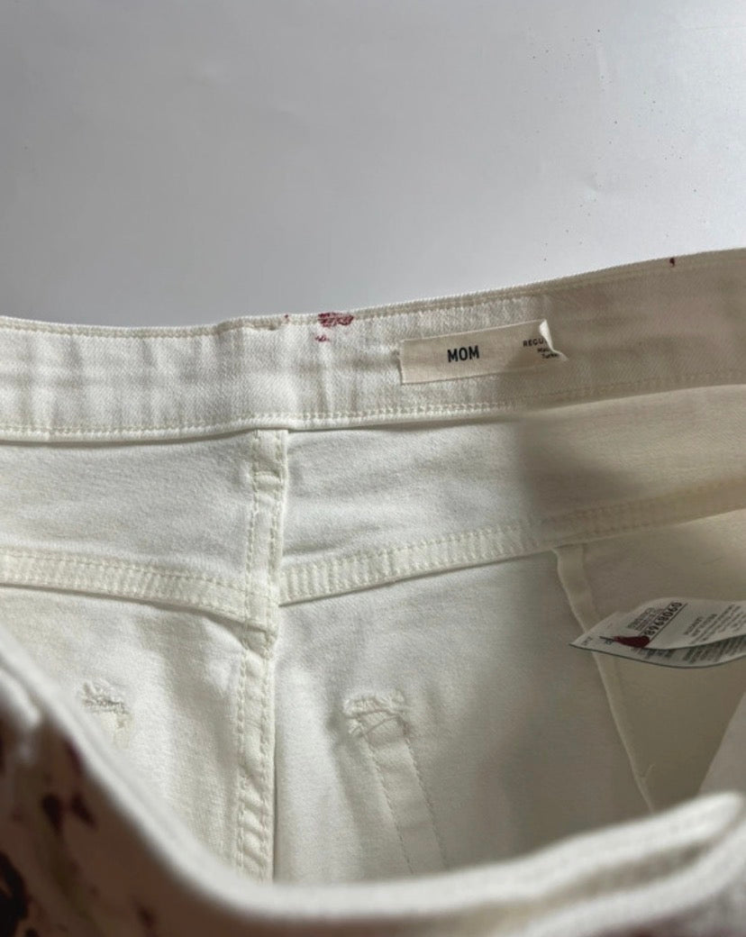 White Flare Jeans with red pattern