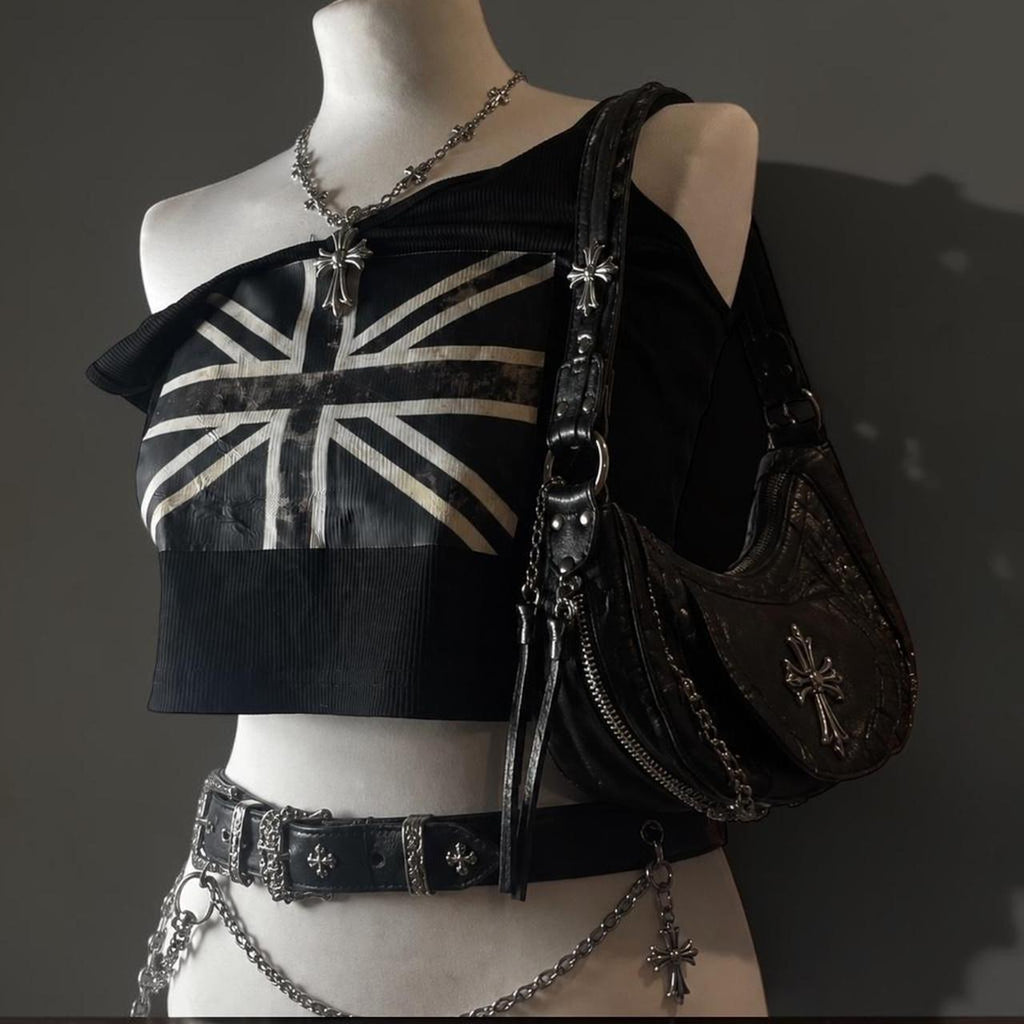 Women's Black Crop-top With UK Archive Flag